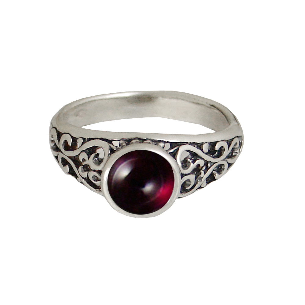 Sterling Silver Filigree Hearts Ring With Garnet Size 5